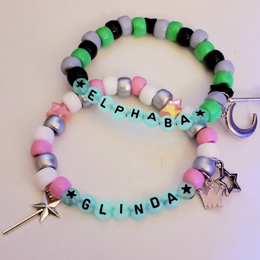 Handmade Glow in Dark Wicked Elphaba Glinda Kandi Bracelet set